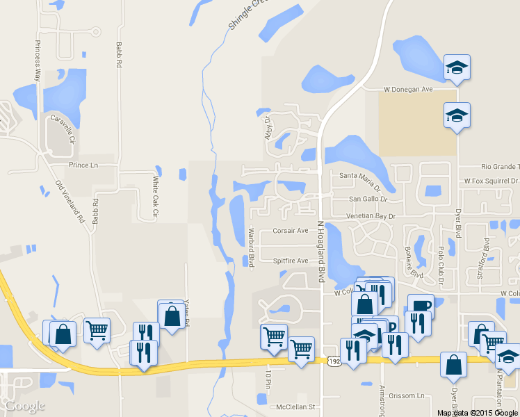map of restaurants, bars, coffee shops, grocery stores, and more near 2216 Grand Cayman Court in Kissimmee