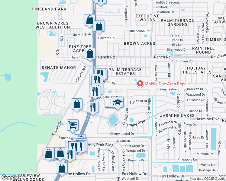 map of restaurants, bars, coffee shops, grocery stores, and more near 7110 Tudor Lane in Port Richey