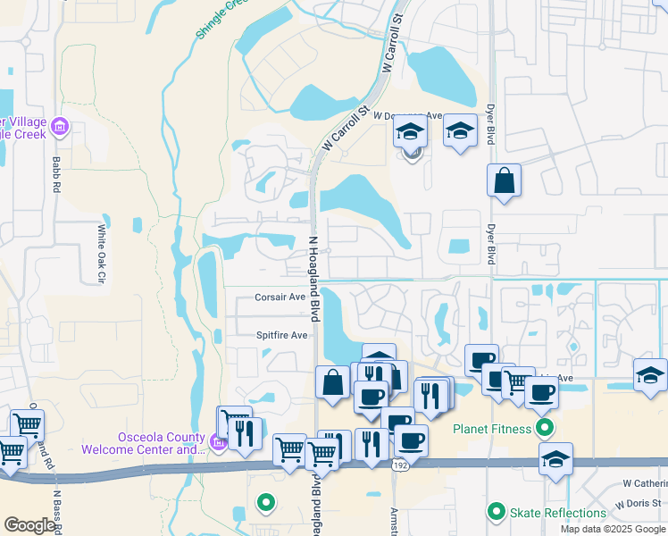 map of restaurants, bars, coffee shops, grocery stores, and more near 4007 Venetian Bay Drive in Kissimmee