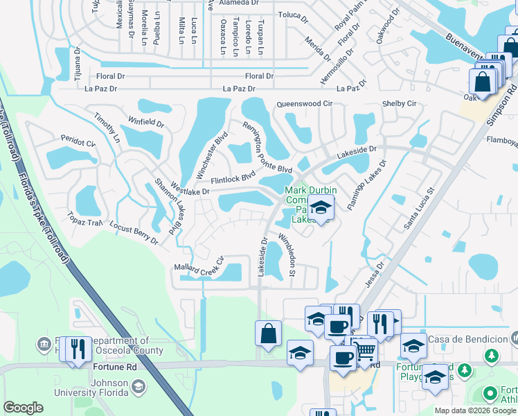 map of restaurants, bars, coffee shops, grocery stores, and more near 2177 Cypress Bay Boulevard in Kissimmee