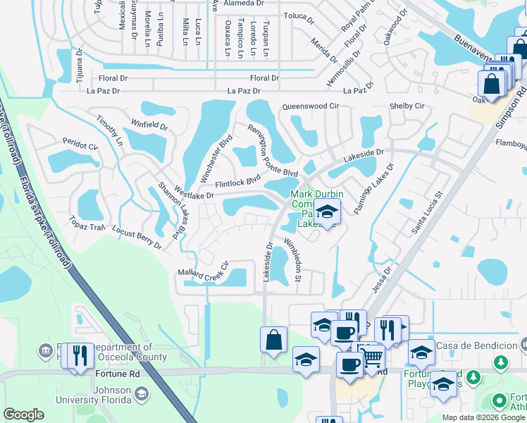 map of restaurants, bars, coffee shops, grocery stores, and more near 2177 Cypress Bay Boulevard in Kissimmee