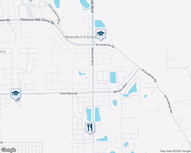 map of restaurants, bars, coffee shops, grocery stores, and more near 9022 Rhodes Street in Kissimmee