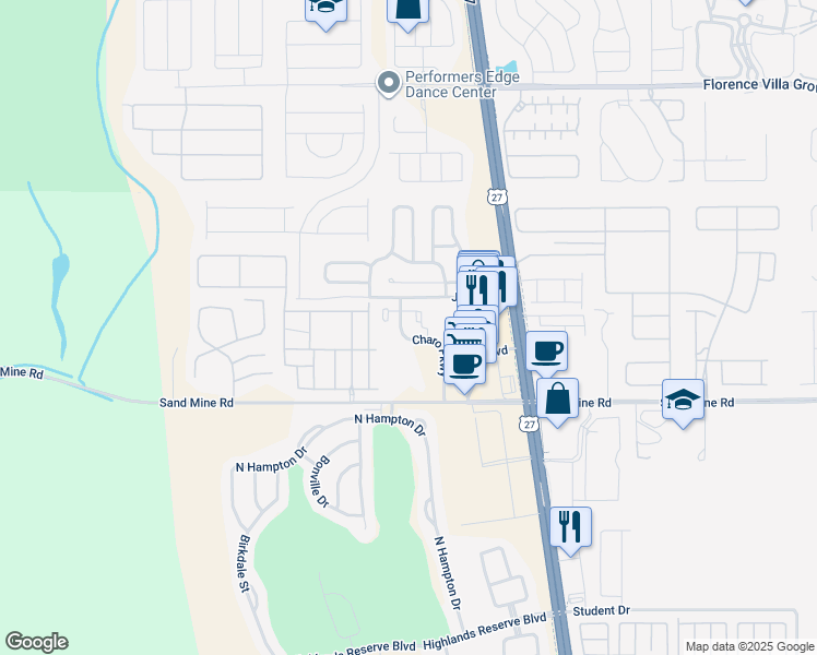 map of restaurants, bars, coffee shops, grocery stores, and more near 907 Charo Parkway in Davenport