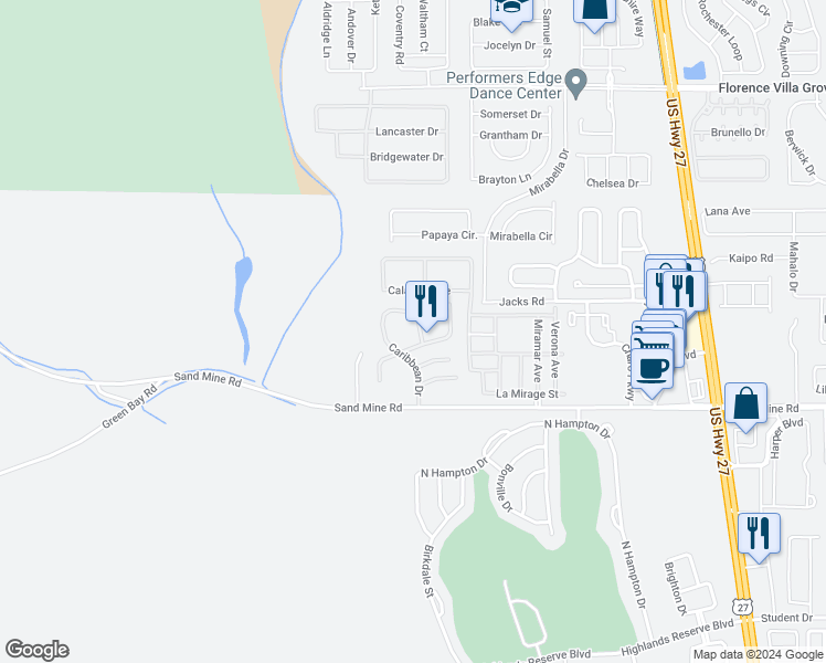 map of restaurants, bars, coffee shops, grocery stores, and more near 432 Orchid Drive in Davenport