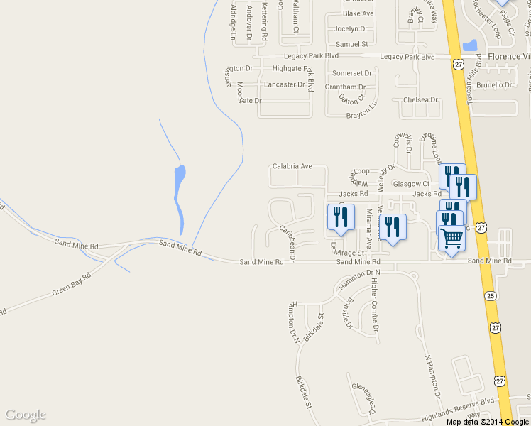 map of restaurants, bars, coffee shops, grocery stores, and more near 405 Caribbean Drive in Davenport