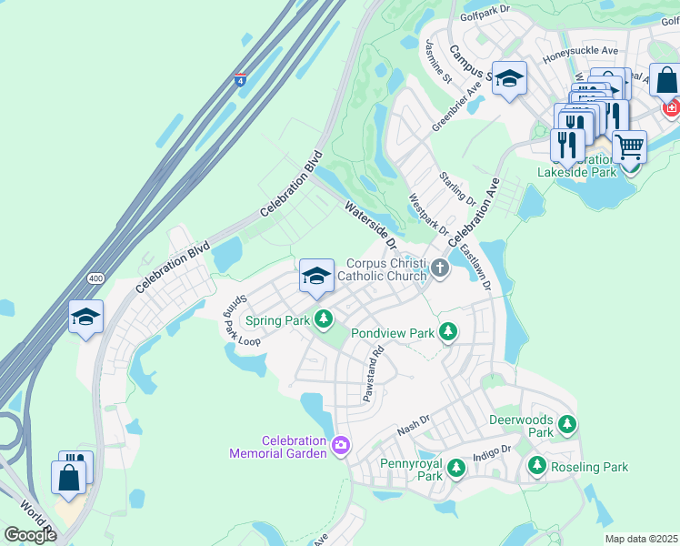 map of restaurants, bars, coffee shops, grocery stores, and more near 821 Spring Park Loop in Kissimmee