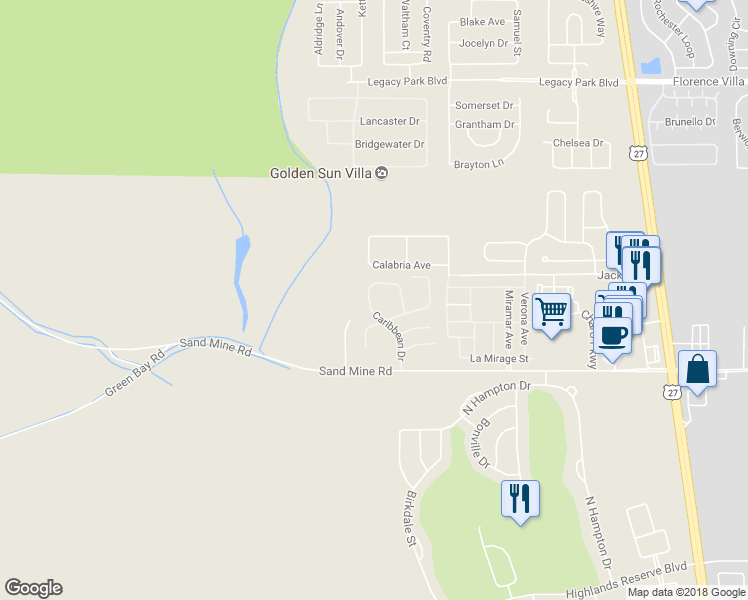 map of restaurants, bars, coffee shops, grocery stores, and more near 454 Caribbean Drive in Davenport