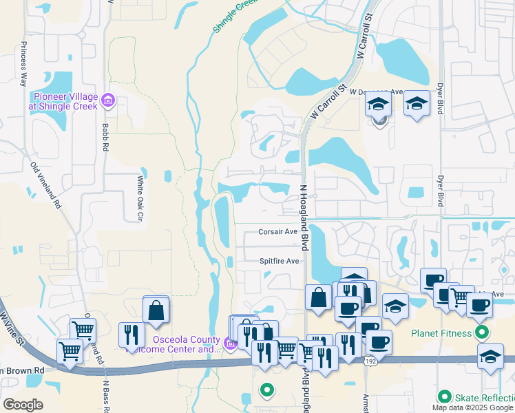 map of restaurants, bars, coffee shops, grocery stores, and more near 2217 Grand Cayman Court in Kissimmee