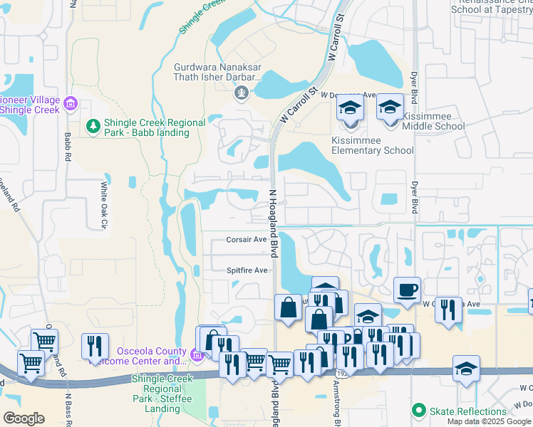 map of restaurants, bars, coffee shops, grocery stores, and more near 2203 Key West Court in Kissimmee