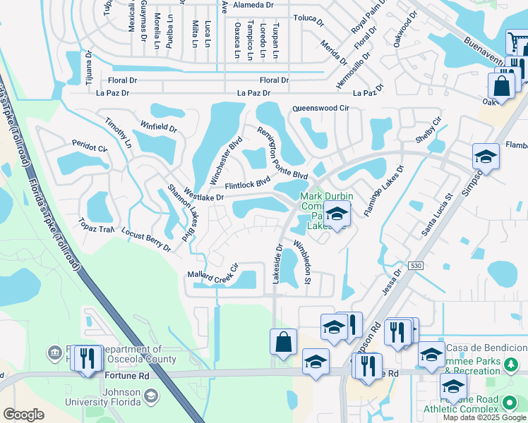 map of restaurants, bars, coffee shops, grocery stores, and more near 2333 Water View Loop in Kissimmee