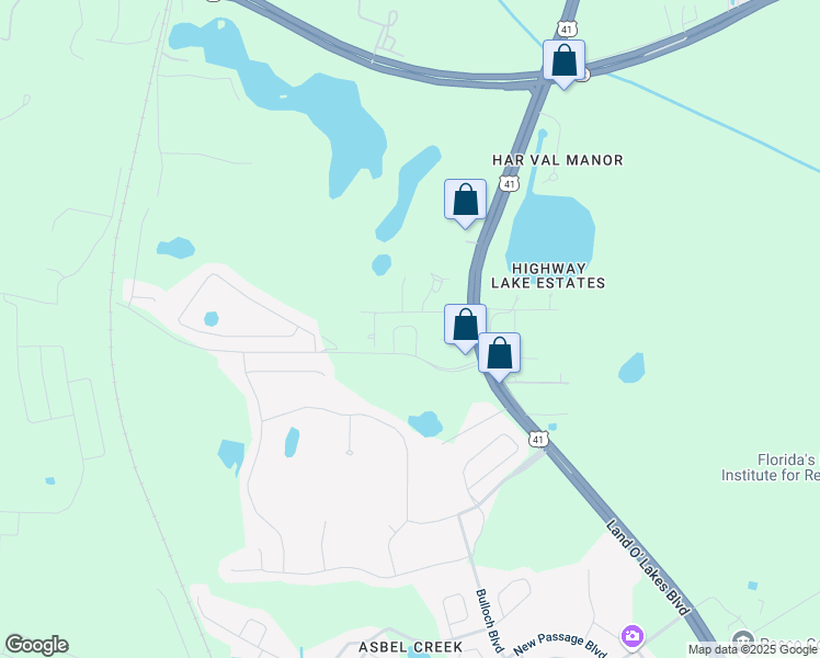 map of restaurants, bars, coffee shops, grocery stores, and more near 18502 Keene Road in Land O' Lakes
