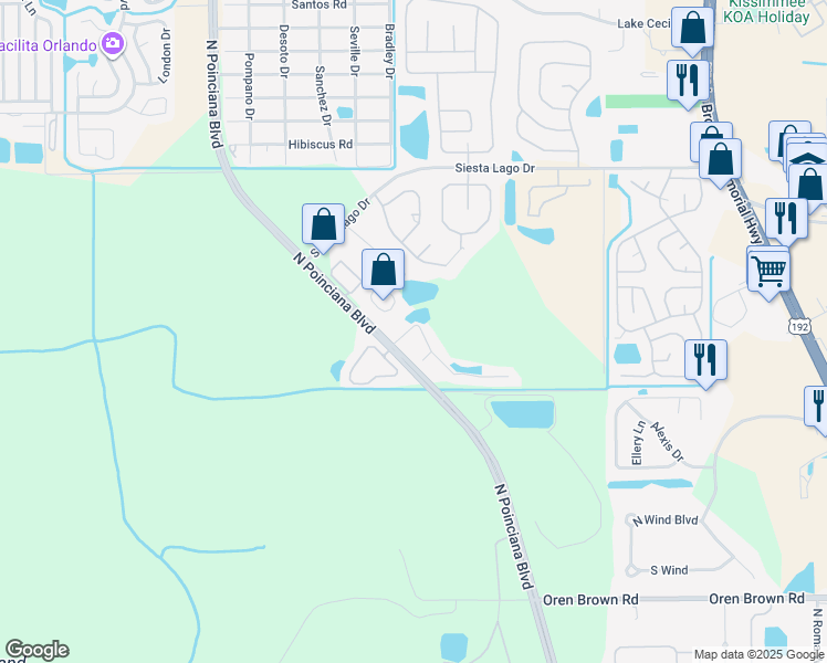 map of restaurants, bars, coffee shops, grocery stores, and more near 2048 Royal Bay Boulevard in Kissimmee