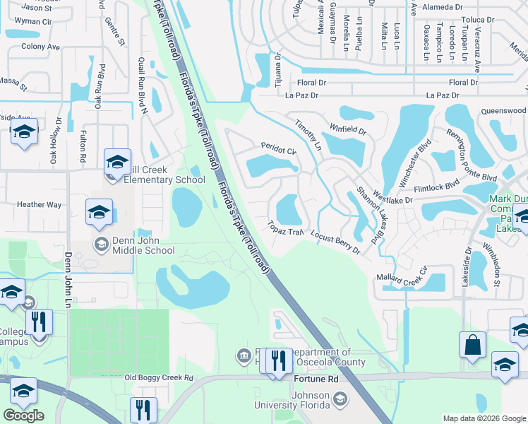 map of restaurants, bars, coffee shops, grocery stores, and more near 1801 Karat Court in Kissimmee