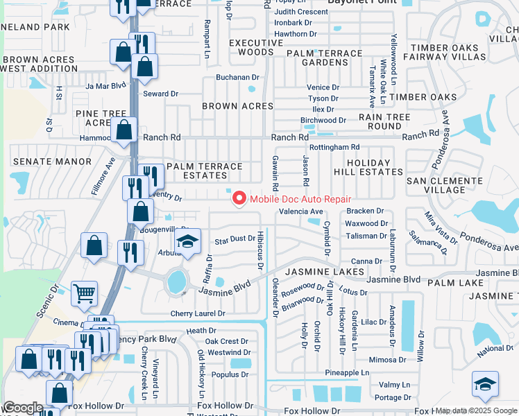 map of restaurants, bars, coffee shops, grocery stores, and more near 7427 Sea Grape Avenue in Port Richey