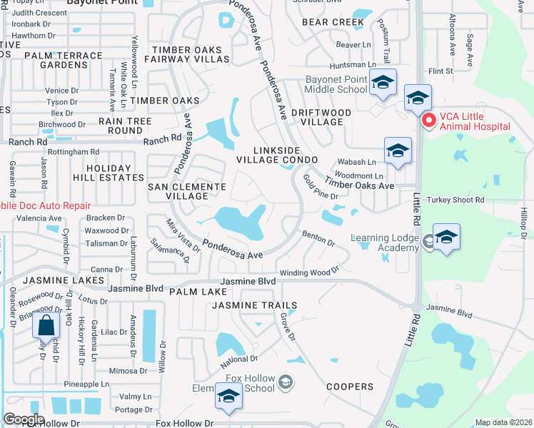 map of restaurants, bars, coffee shops, grocery stores, and more near 10705 Footprint Lane in Port Richey