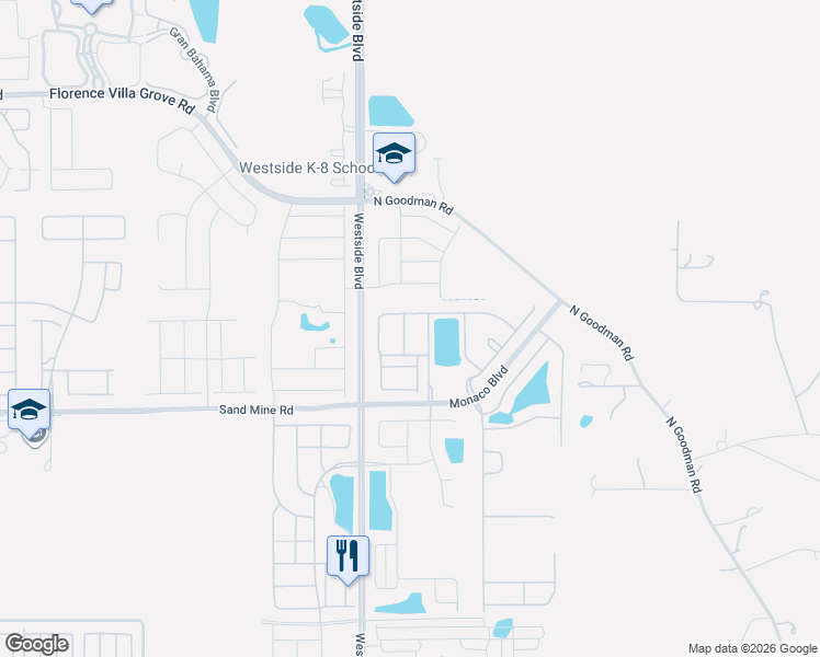 map of restaurants, bars, coffee shops, grocery stores, and more near 9050 Rhodes Street in Kissimmee