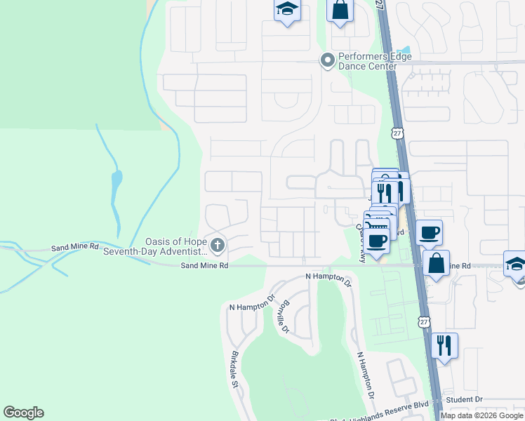 map of restaurants, bars, coffee shops, grocery stores, and more near 121 Napoli Drive in Davenport