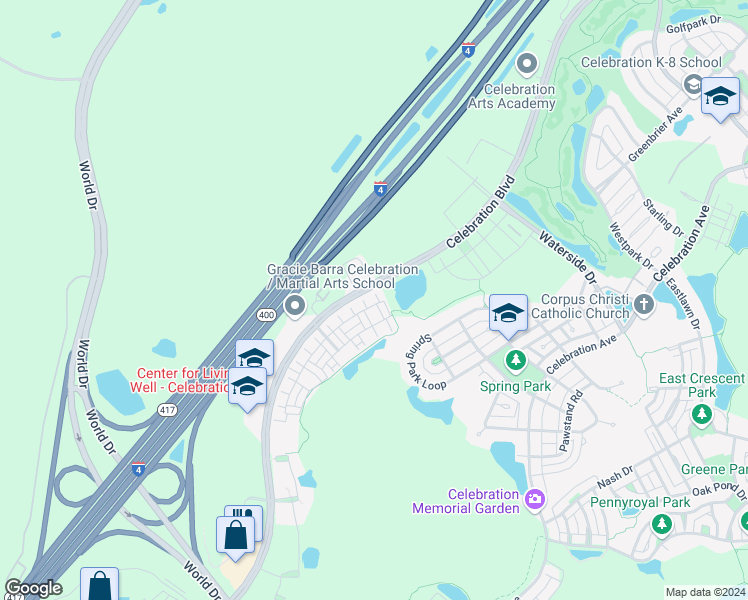 map of restaurants, bars, coffee shops, grocery stores, and more near 1412 Resolute Street in Kissimmee