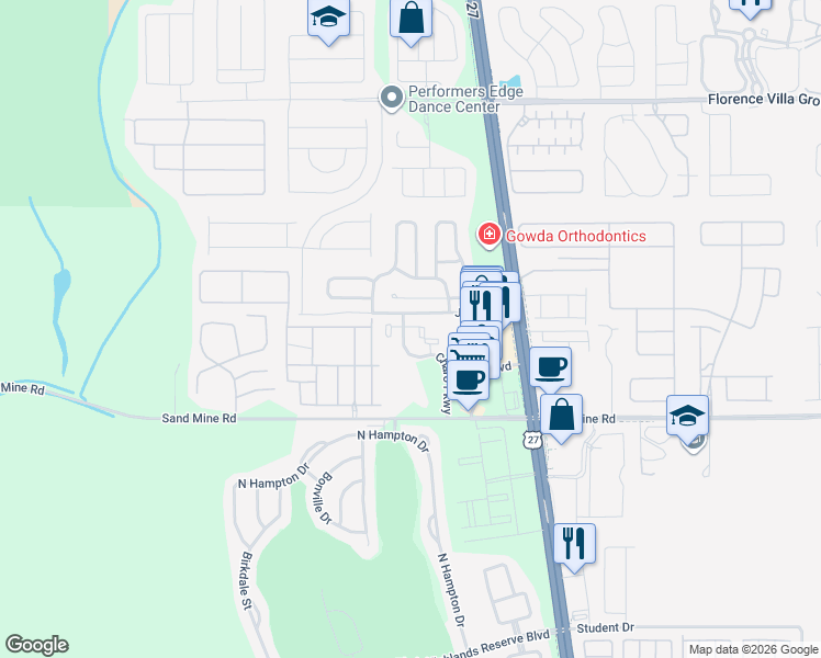 map of restaurants, bars, coffee shops, grocery stores, and more near 153 Glasgow Court in Davenport
