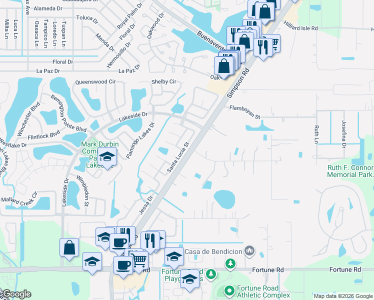 map of restaurants, bars, coffee shops, grocery stores, and more near 2307 Santa Ana Street in Kissimmee