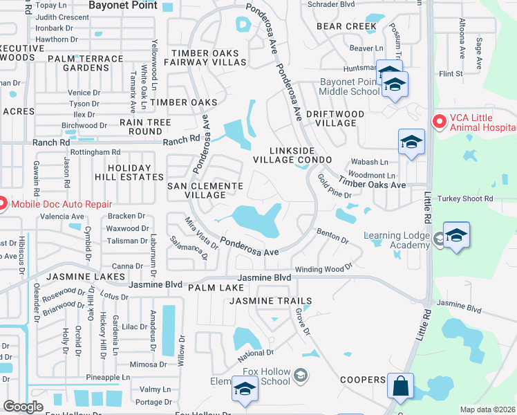 map of restaurants, bars, coffee shops, grocery stores, and more near 8330 Divot Way in Port Richey