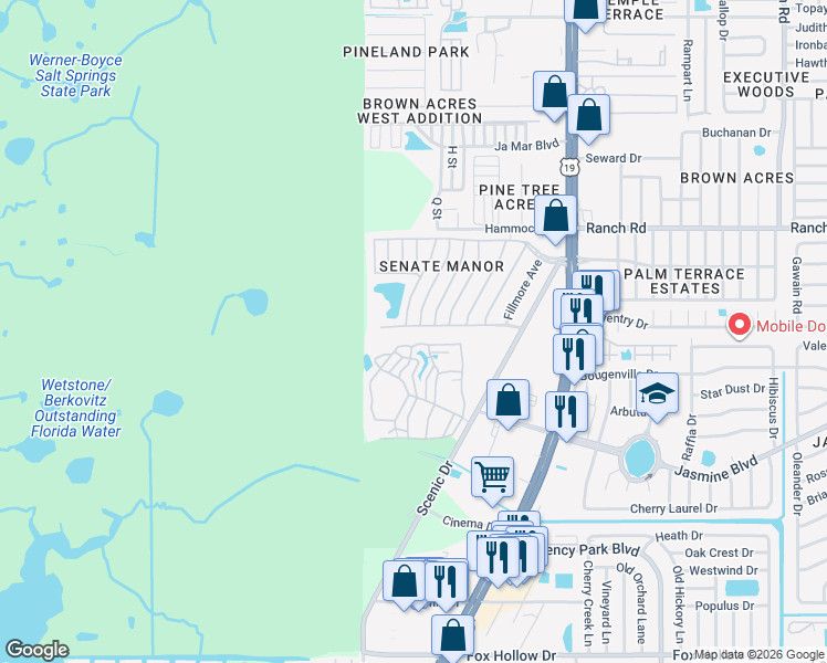 map of restaurants, bars, coffee shops, grocery stores, and more near 10802 Union Drive in Port Richey
