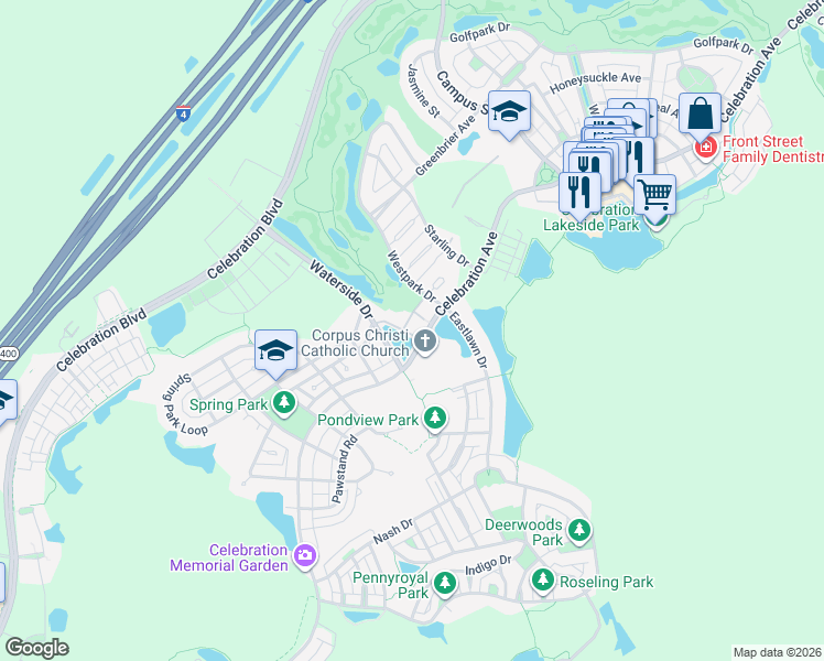 map of restaurants, bars, coffee shops, grocery stores, and more near 706 Westpark Drive in Kissimmee