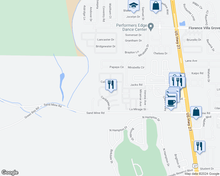 map of restaurants, bars, coffee shops, grocery stores, and more near 3724 Calabria Avenue in Davenport