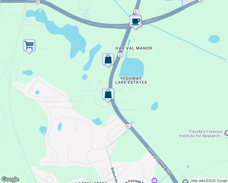 map of restaurants, bars, coffee shops, grocery stores, and more near 18772 Grand Live Oak Boulevard in Land O' Lakes