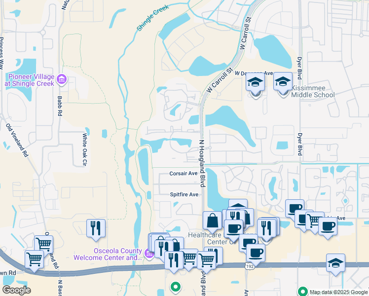 map of restaurants, bars, coffee shops, grocery stores, and more near 4103 Tropical Isle Boulevard in Kissimmee