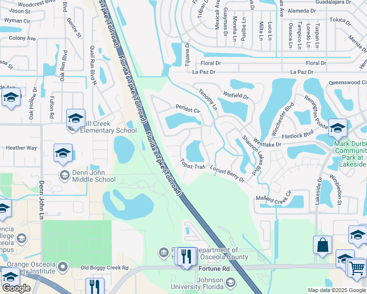 map of restaurants, bars, coffee shops, grocery stores, and more near 1920 Peridot Circle in Kissimmee