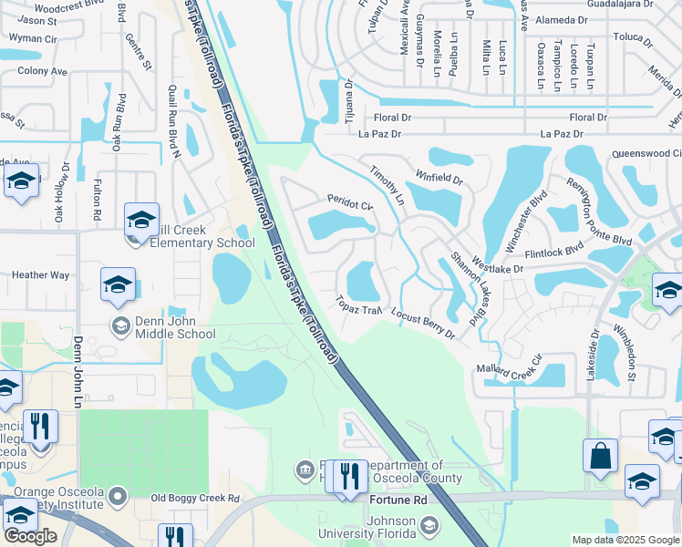 map of restaurants, bars, coffee shops, grocery stores, and more near 1920 Peridot Circle in Kissimmee