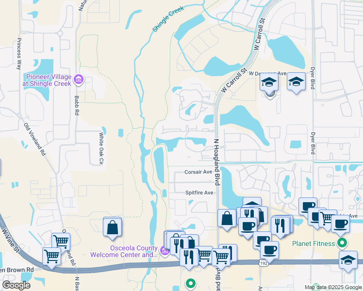 map of restaurants, bars, coffee shops, grocery stores, and more near 4116 Vista Lago Circle in Kissimmee