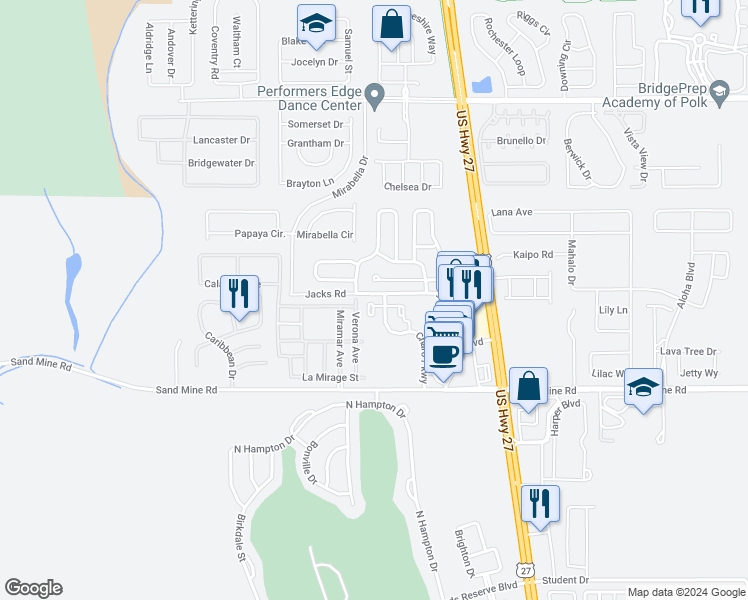 map of restaurants, bars, coffee shops, grocery stores, and more near 106 Cornwallis Drive in Davenport