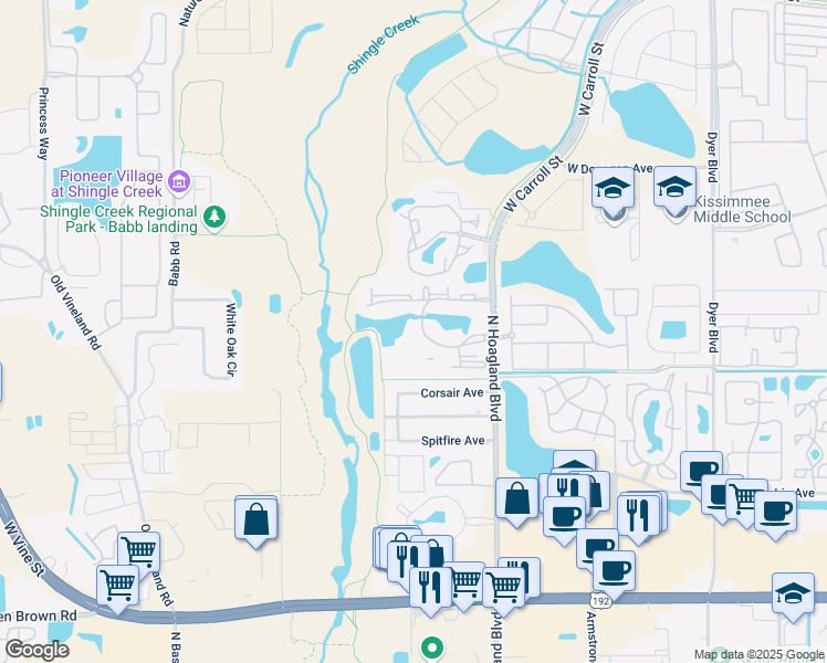 map of restaurants, bars, coffee shops, grocery stores, and more near 4116 Vista Lago Circle in Kissimmee