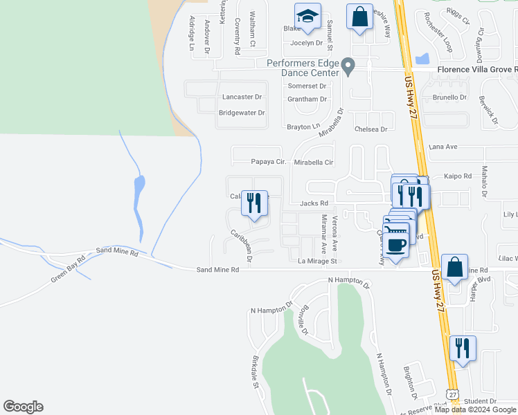 map of restaurants, bars, coffee shops, grocery stores, and more near 4102 Calabria Avenue in Davenport