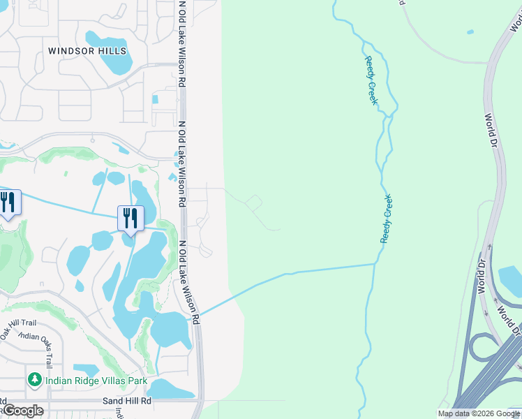 map of restaurants, bars, coffee shops, grocery stores, and more near Atlantis Way in Kissimmee