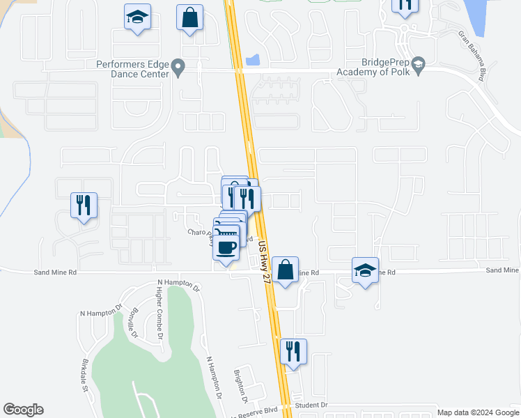 map of restaurants, bars, coffee shops, grocery stores, and more near 10552 U.S. 27 in Davenport