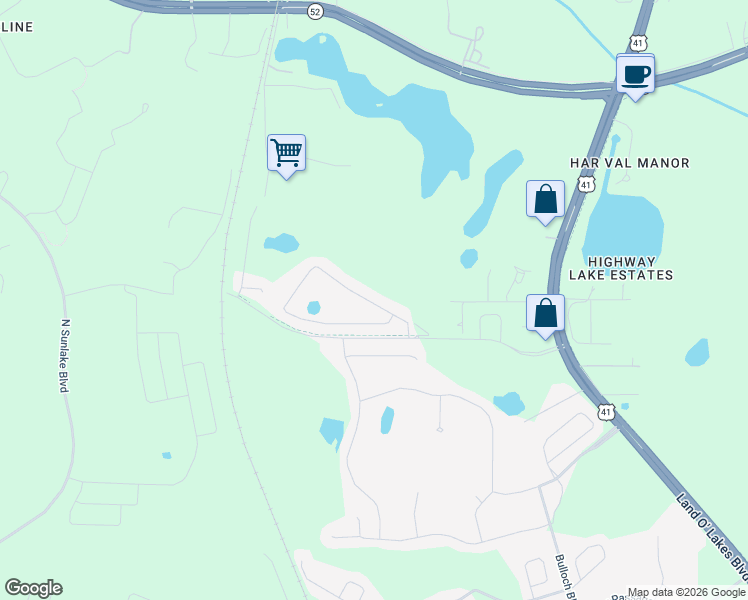 map of restaurants, bars, coffee shops, grocery stores, and more near 18304 Turning Leaf Circle in Land O' Lakes