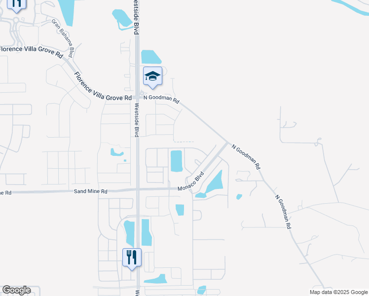 map of restaurants, bars, coffee shops, grocery stores, and more near Rhodes Street in Kissimmee