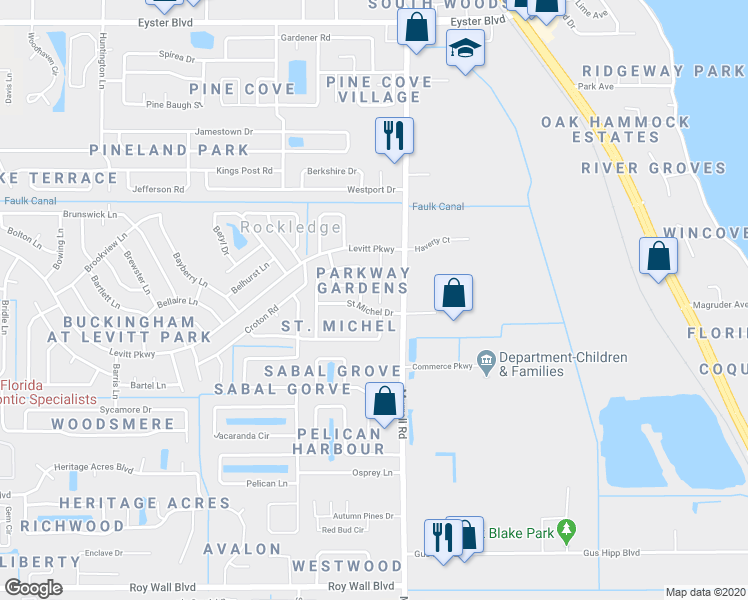 map of restaurants, bars, coffee shops, grocery stores, and more near 833 Poinciana Street in Rockledge
