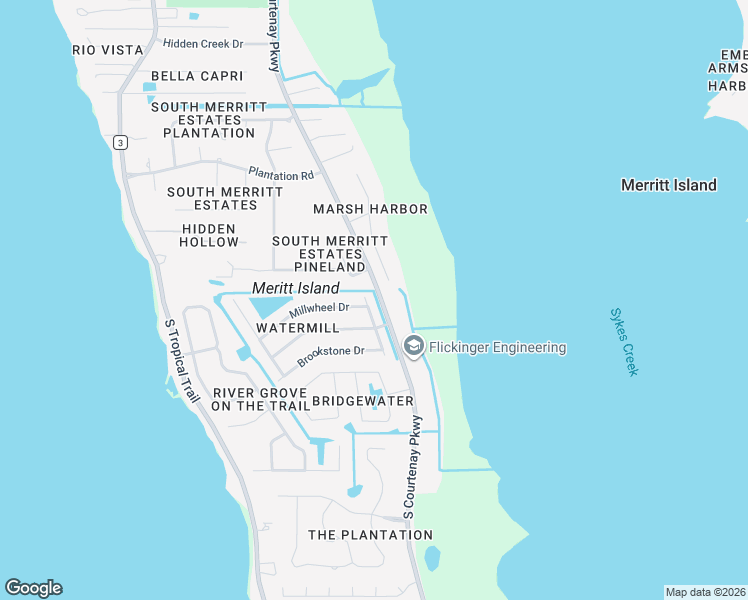 map of restaurants, bars, coffee shops, grocery stores, and more near 2440 Millrace Way in Merritt Island