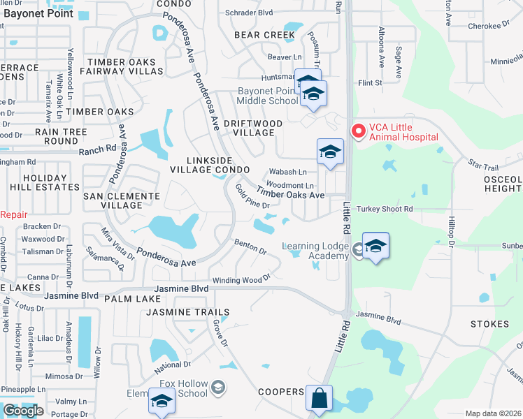 map of restaurants, bars, coffee shops, grocery stores, and more near 8710 Gold Pine Drive in Port Richey