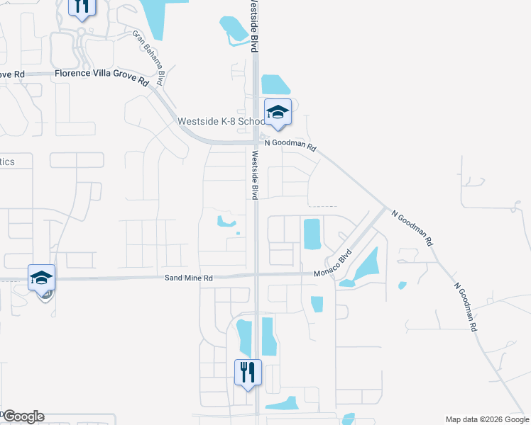 map of restaurants, bars, coffee shops, grocery stores, and more near 8965 Rhodes Street in Kissimmee