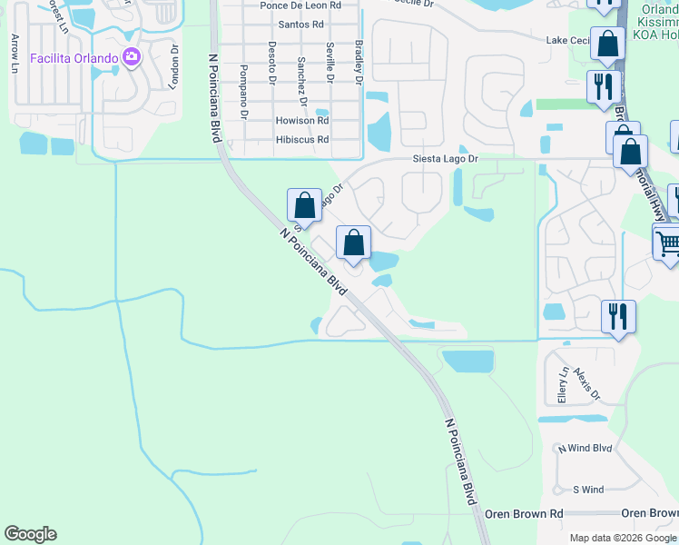 map of restaurants, bars, coffee shops, grocery stores, and more near 2340 Chadwick Circle in Kissimmee