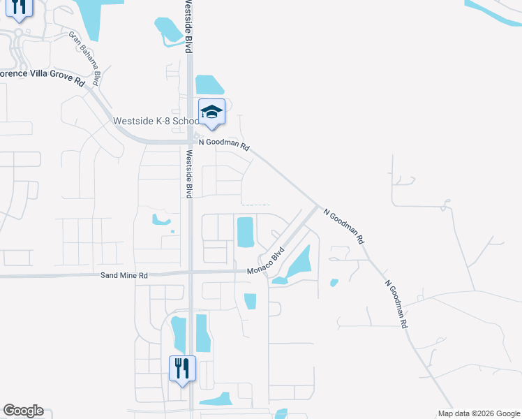 map of restaurants, bars, coffee shops, grocery stores, and more near 8833 Rhodes Street in Kissimmee