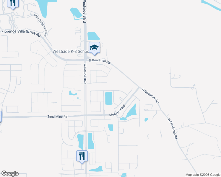 map of restaurants, bars, coffee shops, grocery stores, and more near 8873 Rhodes Street in Kissimmee