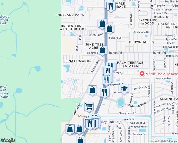 map of restaurants, bars, coffee shops, grocery stores, and more near 10802 Congressional Drive in Port Richey