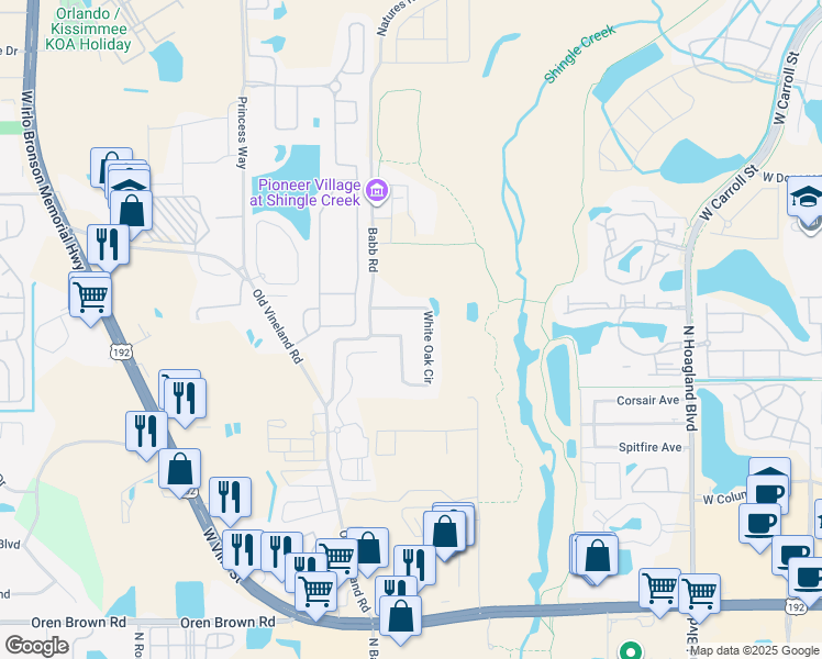 map of restaurants, bars, coffee shops, grocery stores, and more near 4411 White Oak Circle in Kissimmee