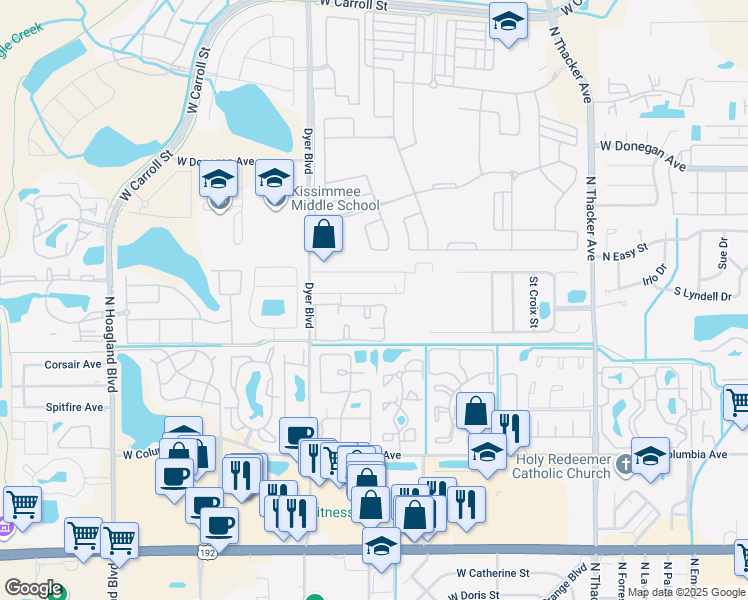 map of restaurants, bars, coffee shops, grocery stores, and more near 2902 West Fox Squirrel Drive in Kissimmee